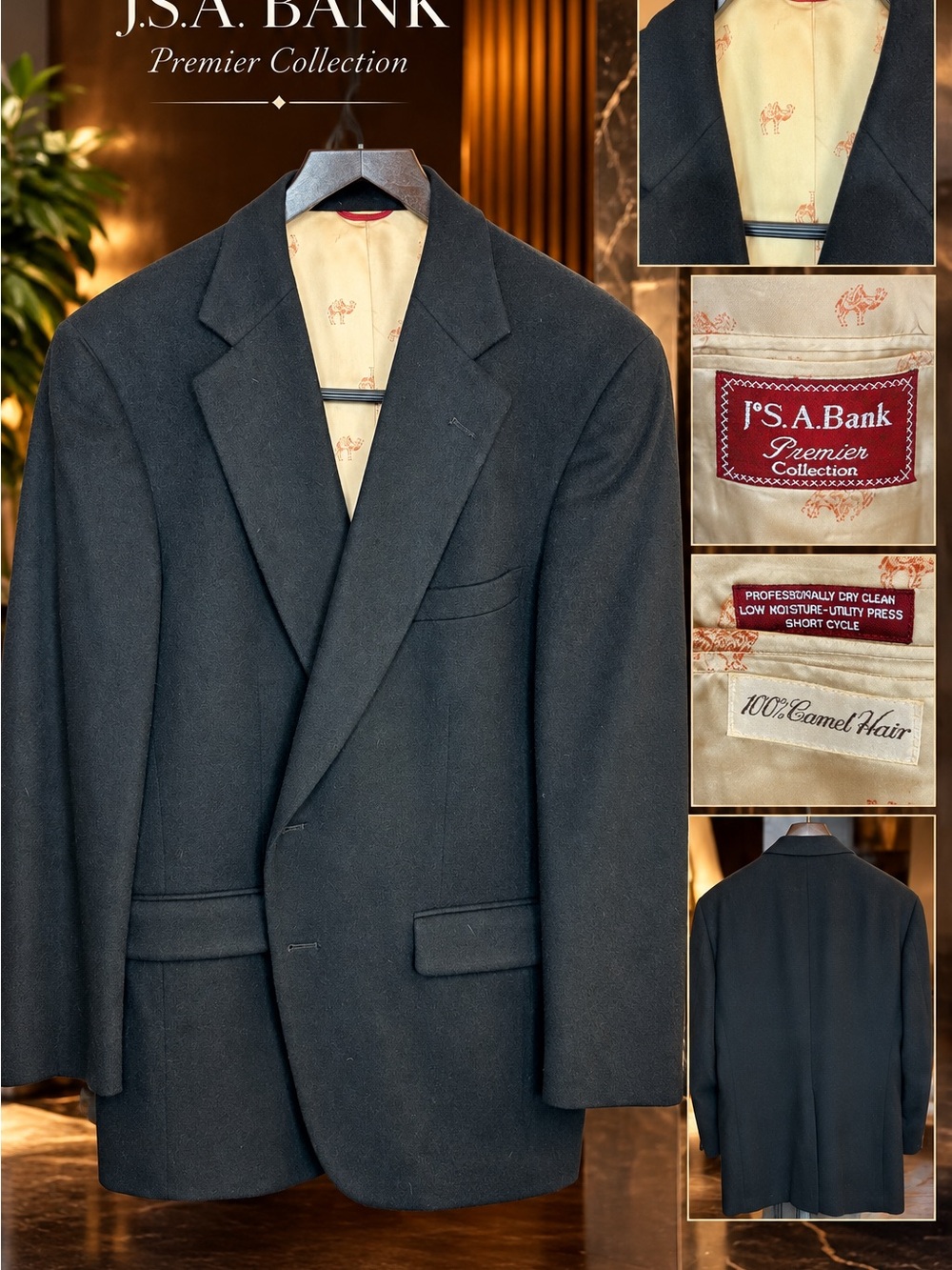 Jos. A. Bank Premier Collection Men's Black 100% Camel Hair Blazer 44R